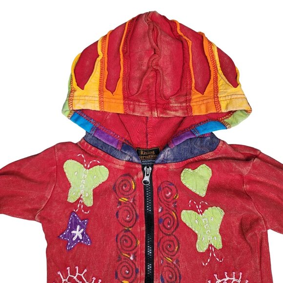 Rising International Kid Rainbow Patchwork Hoodie Jacket Peace Signs Butterflies - Picture 5 of 6